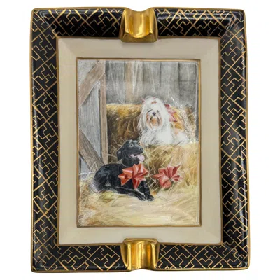 Pre-owned Hermes Cigar Ashtray With Two Dogs By Hermès In Porcelain In Brown