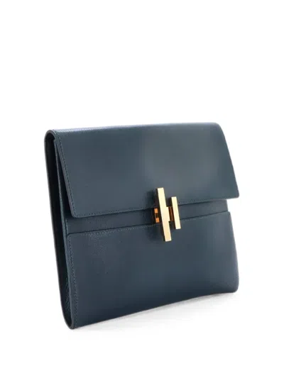 Pre-owned Hermes Cinhetic Chevre Chamkila Clutch Bag In Green