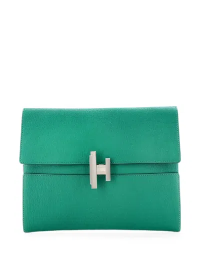 Pre-owned Hermes Cinhetic Chevre Mysore Clutch Bag In Green