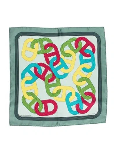 Pre-owned Hermes Circuit 24 Faubourg Silk Scarf In Green