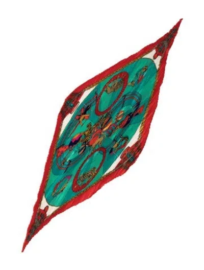 Pre-owned Hermes Circus Silk Plissé Scarf In Red