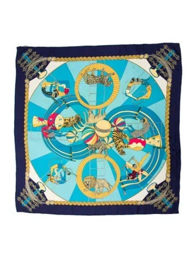 Pre-owned Hermes Circus Silk Scarf In Blue