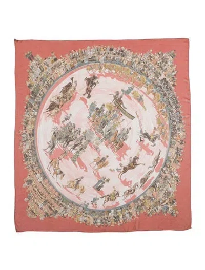 Pre-owned Hermes Cirque Molier Mousseline Silk Shawl In Pink