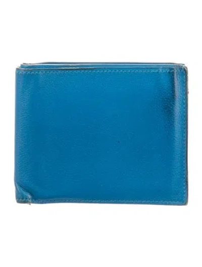 Pre-owned Hermes Citizen Twill Compact Wallet In Blue