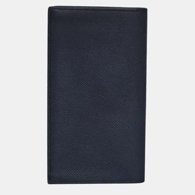 Pre-owned Hermes Citizen Twill Long Wallet In Navy Blue