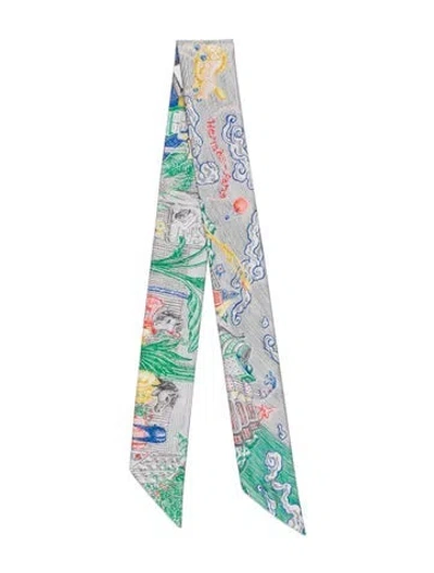 Pre-owned Hermes City Of Light Silk Twilly Scarf W/ Tags In White