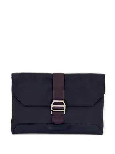 Pre-owned Hermes Cityslide Flap Leather Clutch Bag In Blue