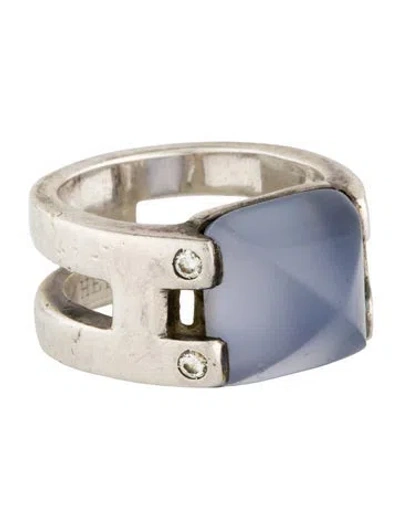 Pre-owned Hermes Clair De Lune Chalcedony & Diamond Cocktail Ring In Multi