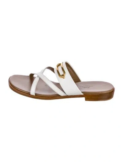 Pre-owned Hermes Claire Leather Slides In White