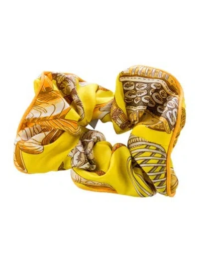 Pre-owned Hermes Claudia Silk Scrunchie In Yellow