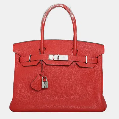 Pre-owned Hermes Clemence Birkin 30 Bag In Red