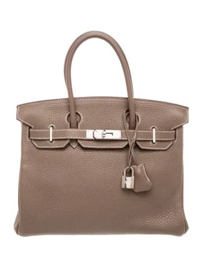 Pre-owned Hermes Clemence Birkin 30 In Gray