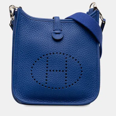 Pre-owned Hermes Clemence Evelyn Tpm In Blue