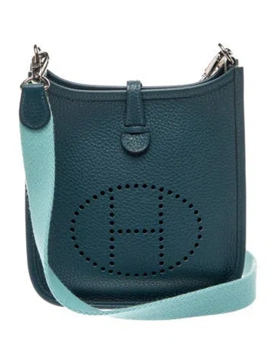 Pre-owned Hermes Clemence Evelyne Tpm 16 In Blue