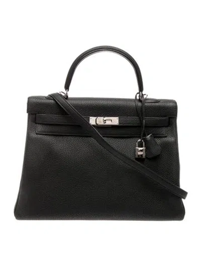 Pre-owned Hermes Clemence Kelly Ii Retourne 35 In Black