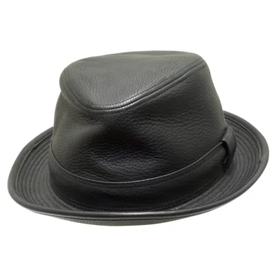 Pre-owned Hermes Clémence Leather Hat In Black Taurillon