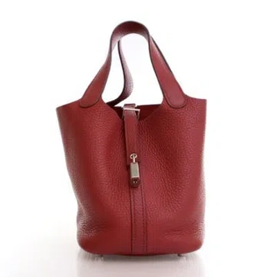 Pre-owned Hermes Clemence Leather Picotin 18 In Red