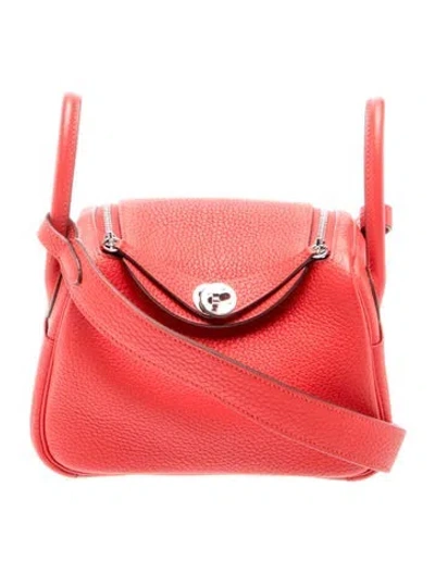 Pre-owned Hermes Clemence Mini Lindy 20 In Red