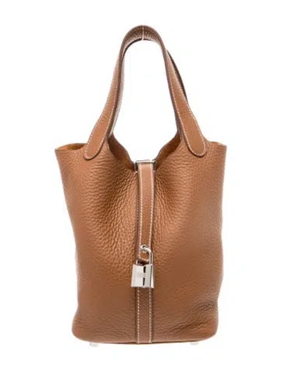 Pre-owned Hermes Clemence Picotin Lock 18 In Brown