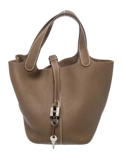 Pre-owned Hermes Clemence Picotin Lock 18 In Gray