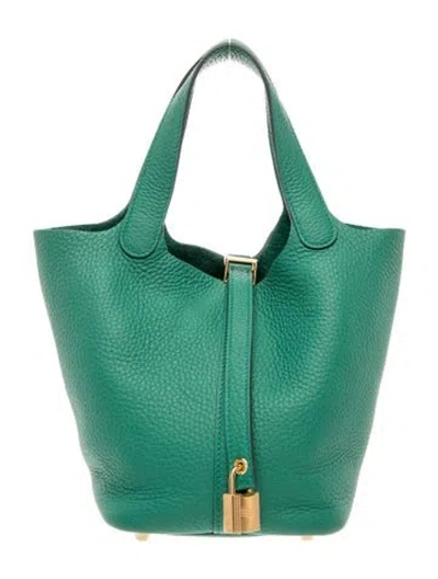 Pre-owned Hermes Clemence Picotin Lock 18 In Green