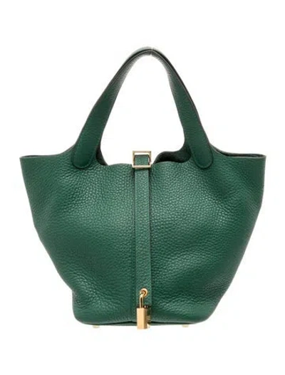 Pre-owned Hermes Clemence Picotin Lock 18 In Green