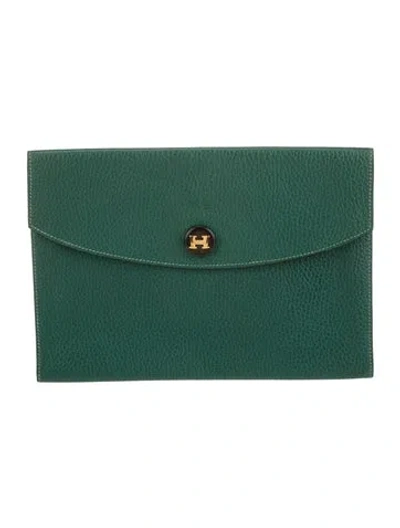 Pre-owned Hermes Clemence Rio Clutch In Green