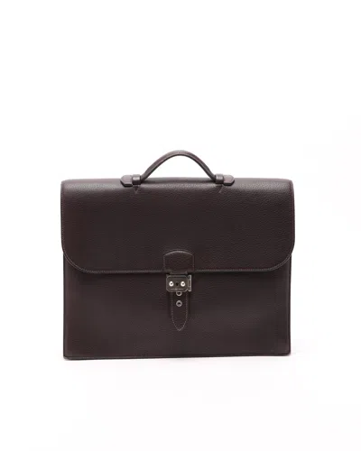 Pre-owned Hermes Hermès Clemence Sac À Dépêches 38 Business Bag In Brown