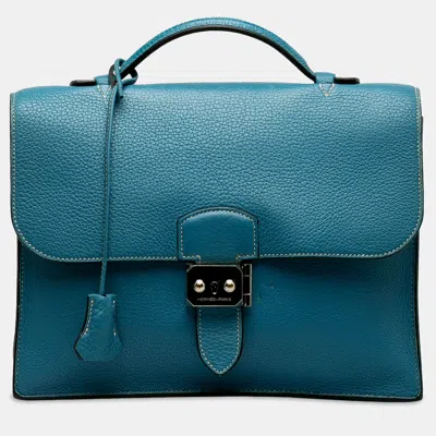 Pre-owned Hermes Clemence Sac A Depeches In Blue