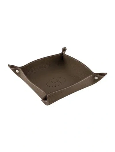 Pre-owned Hermes Clemence Taurillon Mises Et Relances H Evelyne Valet Tray In Neutral