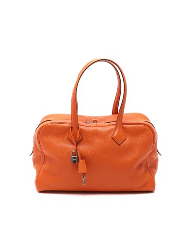 Pre-owned Hermes Hermès Clemence Victoria 35 Weekend Bag In Orange