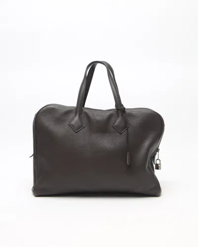 Pre-owned Hermes Hermès Clemence Victoria 40 Weekend Bag In Brown
