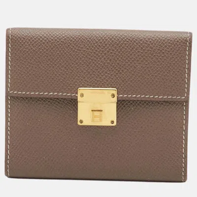 Pre-owned Hermes Clic 12 Etoupe Epsom Leather Compact Wallet In Brown