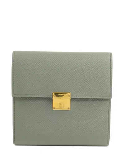 Pre-owned Hermes Clic 12 Leather Wallet In Green