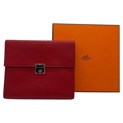 Pre-owned Hermes Clic 16 Wallet Leather Red Silver Hardware W/box Stamp C