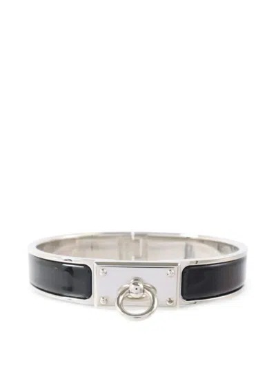 Pre-owned Hermes Clic Anneau Enamel Bangle In Silver