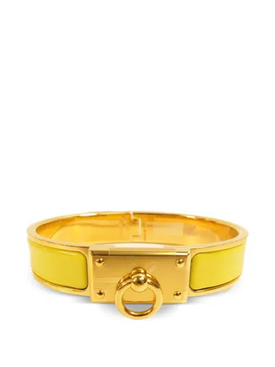 Pre-owned Hermes Clic Anneau Enamel Bracelet In Gold
