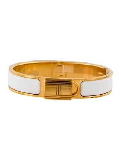 Pre-owned Hermes Clic Cadenas Bangle Bracelet, 6.25" In White