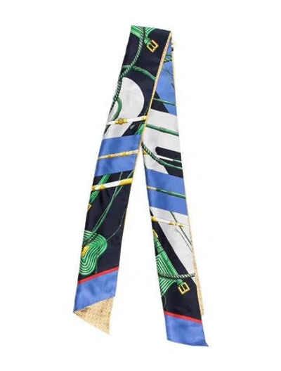 Pre-owned Hermes Clic Clac À Pois Maxi Silk Twilly Scarf W/ Tags In Blue
