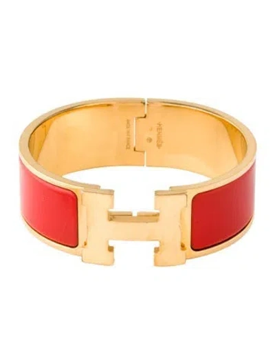 Pre-owned Hermes Clic Clac H Bangle Bracelet, 6.5" In Orange