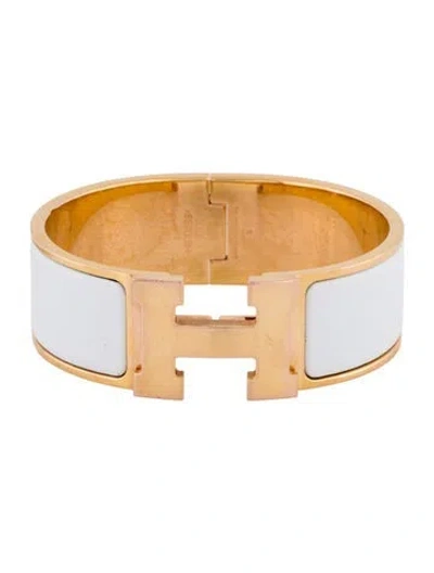 Pre-owned Hermes Clic Clac H Bangle Bracelet, 6.5" In White