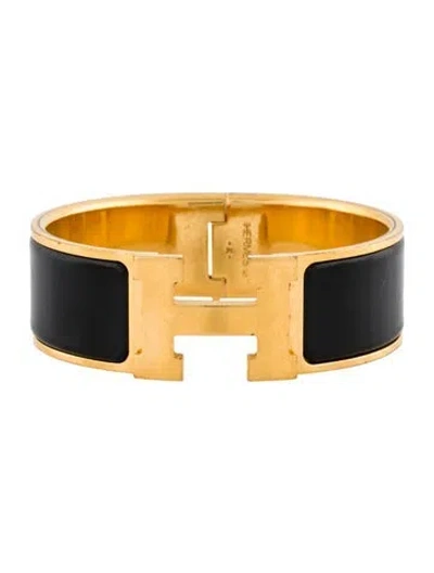 Pre-owned Hermes Clic Clac H Bangle Bracelet, 6.75" In Black