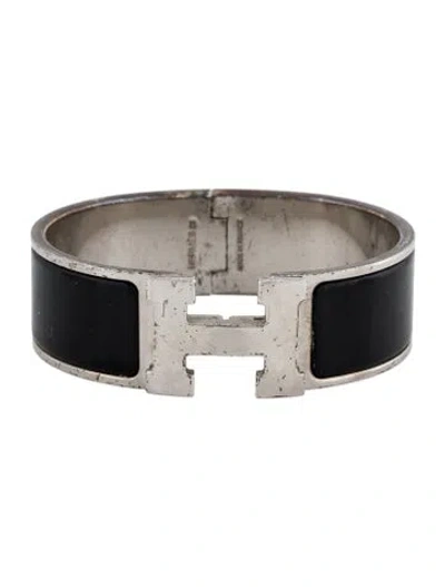Pre-owned Hermes Clic Clac H Bangle Bracelet, 7" In Black