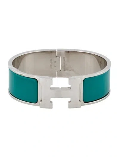 Pre-owned Hermes Clic Clac H Bangle Bracelet, 7" In Blue