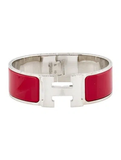 Pre-owned Hermes Clic Clac H Bangle Bracelet, 7" In Red