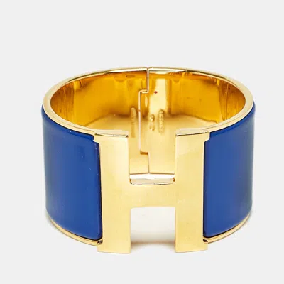Pre-owned Hermes Hermès Clic Clac H Blue Enamel Gold Plated Bracelet