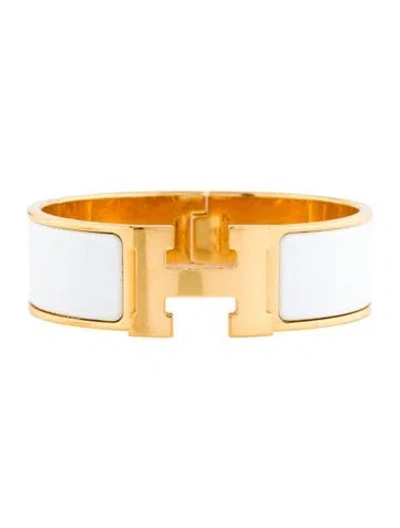 Pre-owned Hermes Clic Clac H Bracelet, 6.75" In White