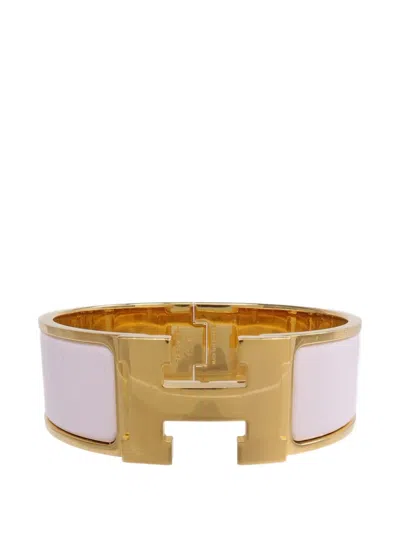 Pre-owned Hermes Clic Clac H Enamel Bracelet In Gold