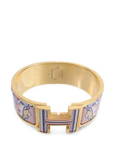Pre-owned Hermes Clic Clac H Enamel Bracelet In Gold