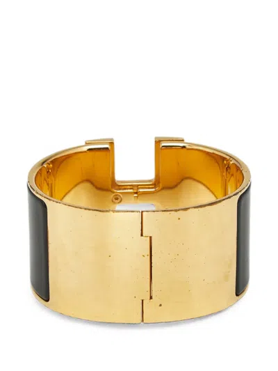 Pre-owned Hermes Clic Clac H Enamel Bracelet In Gold